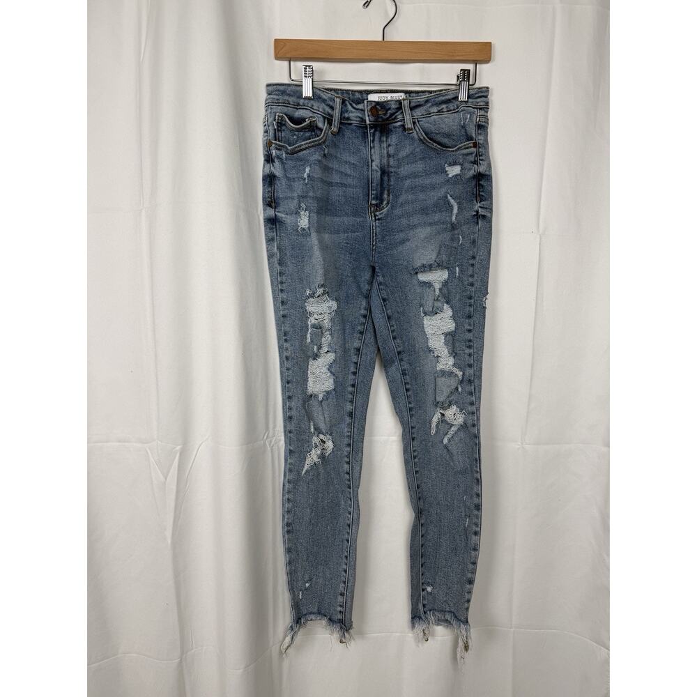 Judy Blue Womens Skinny Jeans Distressed Raw Hem Size 9/29
